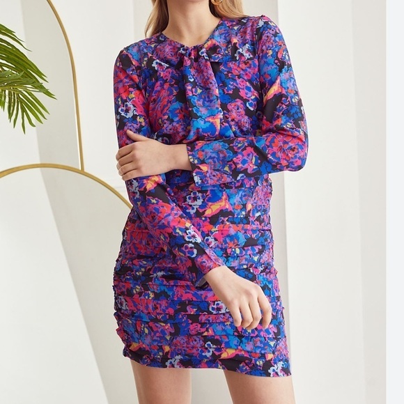 Zara floral print dress long sleeve multicolor - Picture 1 of 10